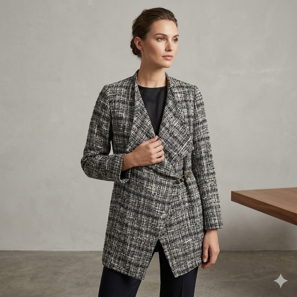 Bryn Walker Metallic Tweed Wrap Jacket Medium M Made in USA Textured Open Front
